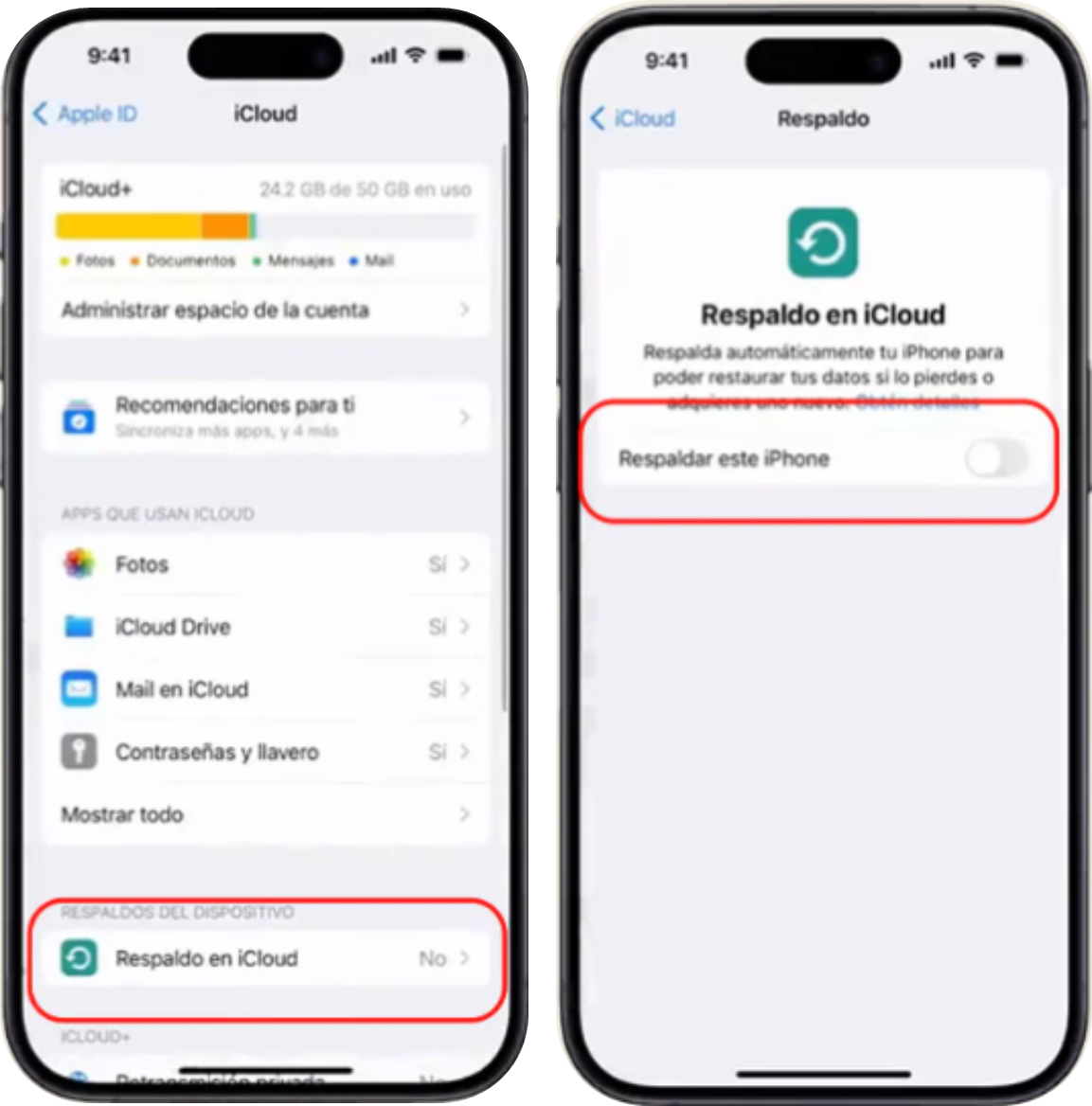 Activar respaldo iCloud